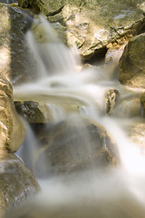 Image showing Water stream falling on a rock.Long exposure is used.