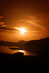 Image showing Car near the sunset lake