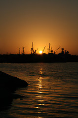 Image showing Several ships at sunset