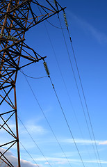 Image showing Electric pylon with a blue sky background