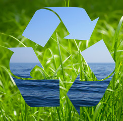 Image showing Recycle symbol made from sea and grass photo