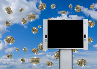 Image showing Blank advertising billboard with dollar bubbles background