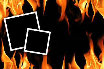 Image showing Empty frames with fire flames background