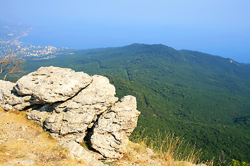 Image showing Top of the mountain with green forest above