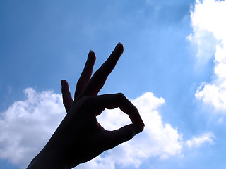 Image showing Ok Sign with cloud background