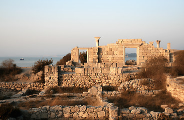 Image showing Ancient ruins near the sea at sunset