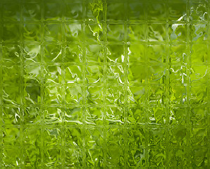 Image showing Abstract green glass texture patterns with tiled squares