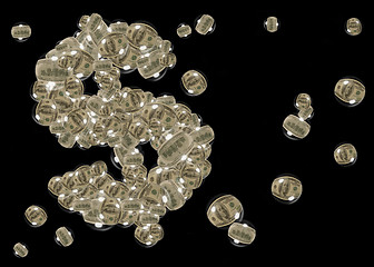 Image showing Dollar sign made from dollar bubbles