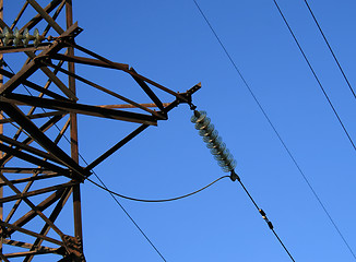 Image showing Electric pylon with a blue sky background