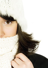 Image showing Girl in white knit cap and scarf