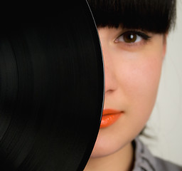 Image showing Girl with vinyl