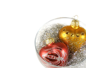 Image showing New year decoration toys with tinsel isolated