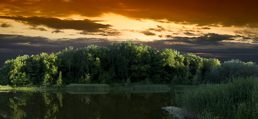 Image showing Cool dramatic sunset lake