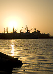 Image showing Several ships at sunset