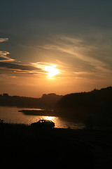 Image showing Car near the sunset lake