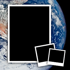 Image showing Empty photos with earth from space background