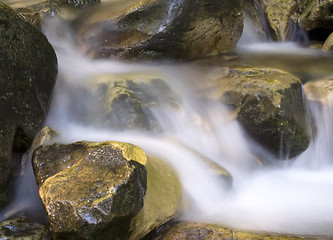 Image showing Water stream falling on a rock.Long exposure is used.