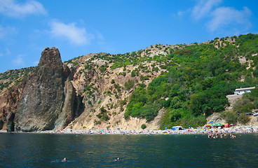 Image showing View on the beach from the sea