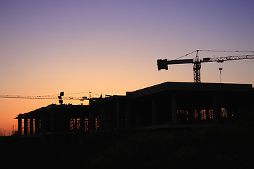 Image showing Construction site at sunset