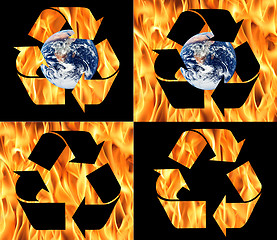 Image showing Recycle symbols made from fire