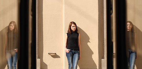 Image showing Fashion shoot of a model with several reflections