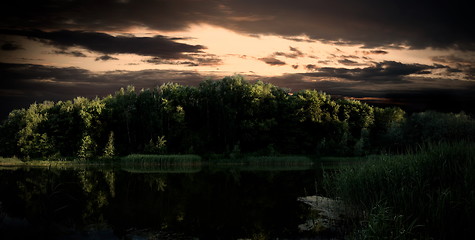 Image showing Cool dramatic sunset lake