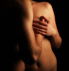 Image showing Hands hugging a girl in passion