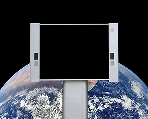 Image showing Blank advertising billboard with earth background