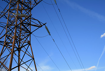 Image showing Electric pylon with a blue sky background