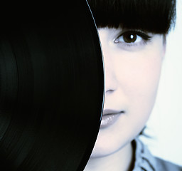 Image showing Girl with vinyl