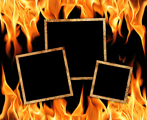 Image showing Old frames with fire flames background
