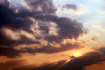 Image showing Sunset sky with rays of light.