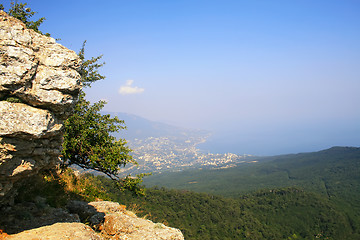 Image showing Top of the mountain with green forest above