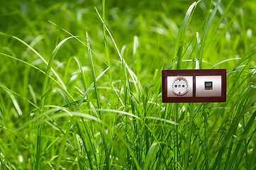 Image showing Electric outlet in grass.Ecology clean electricity concept.