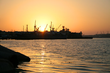 Image showing Several ships at sunset