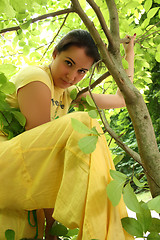 Image showing Young beautiful woman outdoors in sunny park