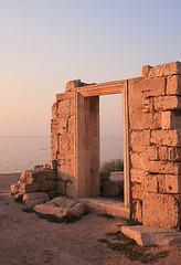 Image showing Ancient ruins near the sea at sunset