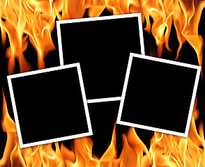 Image showing Empty frames with fire flames background