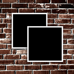 Image showing Empty instant photos on grunge brick wall background