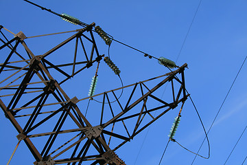 Image showing Electric pylon with a blue sky background