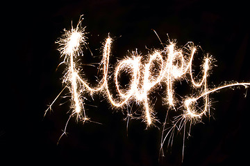 Image showing Word Happy made by sparkler