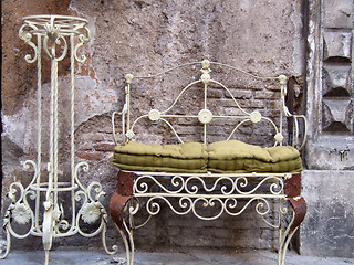 Image showing Old steel bench in Rome