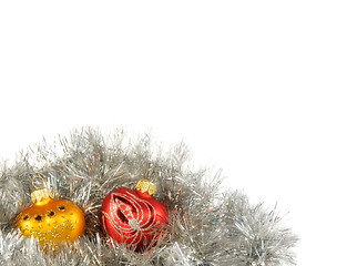 Image showing New year decoration toys with tinsel isolated