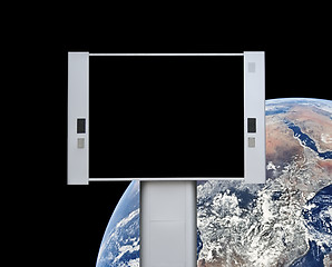 Image showing Blank advertising billboard with earth background