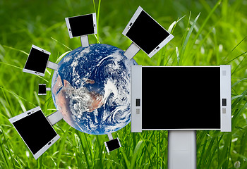 Image showing Blank billboards on the earth .Advertising concept.