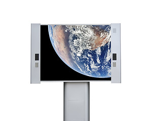 Image showing Isolated advertising billboard with earth on desktop