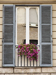 Image showing Old window with flowers