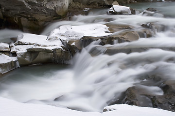 Image showing Water stream falling on a rock.Long exposure is used.