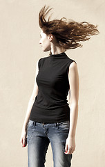 Image showing Fashion portraits of a model with awesome shaking hair