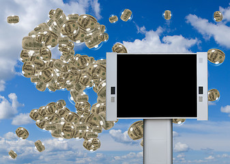 Image showing Blank advertising billboard with dollar bubbles and dollar sign 